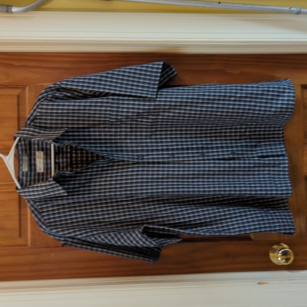 Blue and white checkered button down shirt